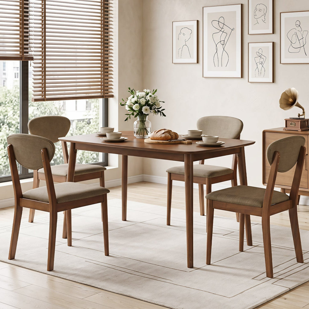 5-Piece Dining Set with Rectangular Table & 4 Fabric Chairs