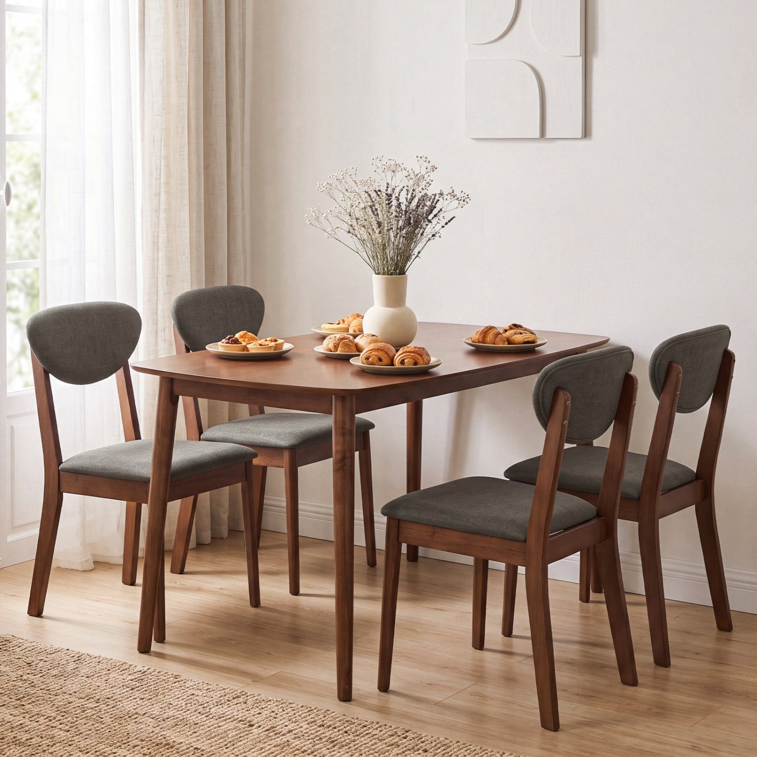 5-Piece Dining Set with Rectangular Table & 4 Fabric Chairs
