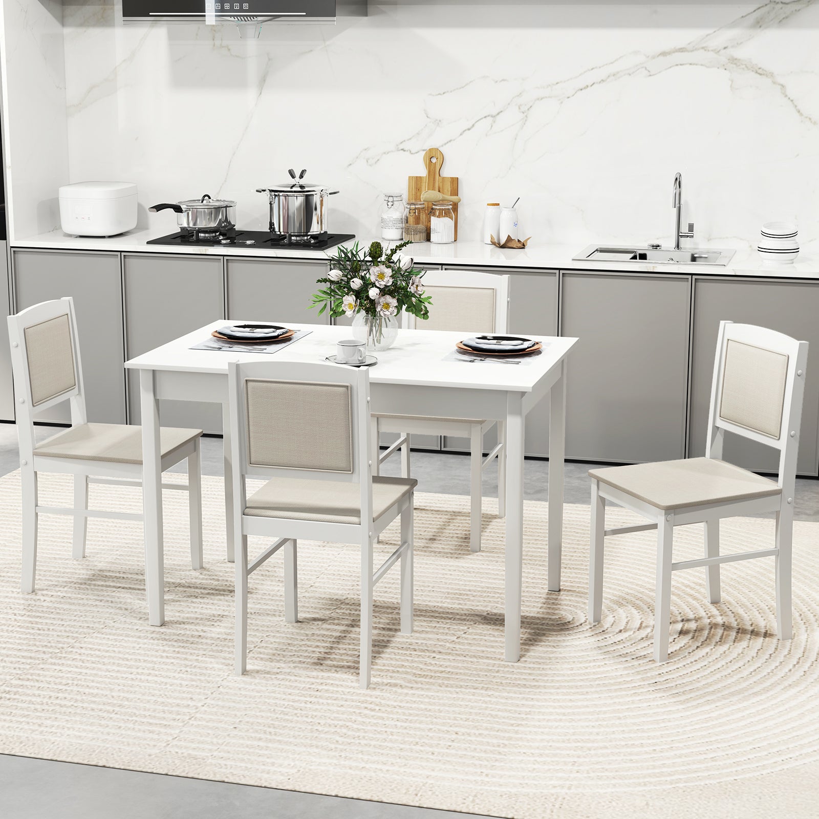 5-Piece Dining Set for 4 with Rubber Wood Legs for Small Dining Room
