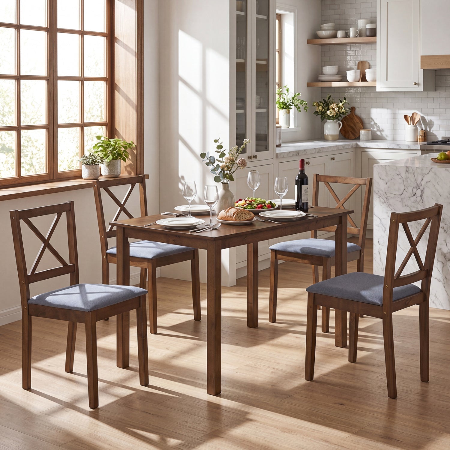 5-Piece Dining Set with Rectangular Table & Fabric Chairs