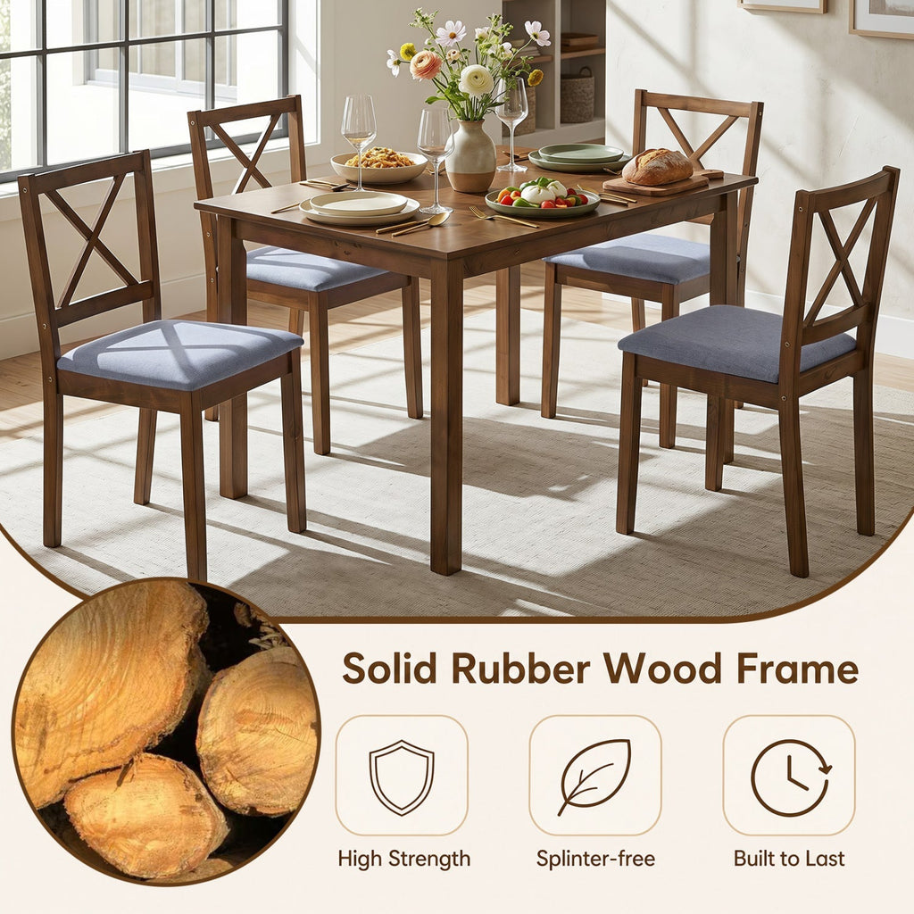 5-Piece Dining Set with Rectangular Table & Fabric Chairs
