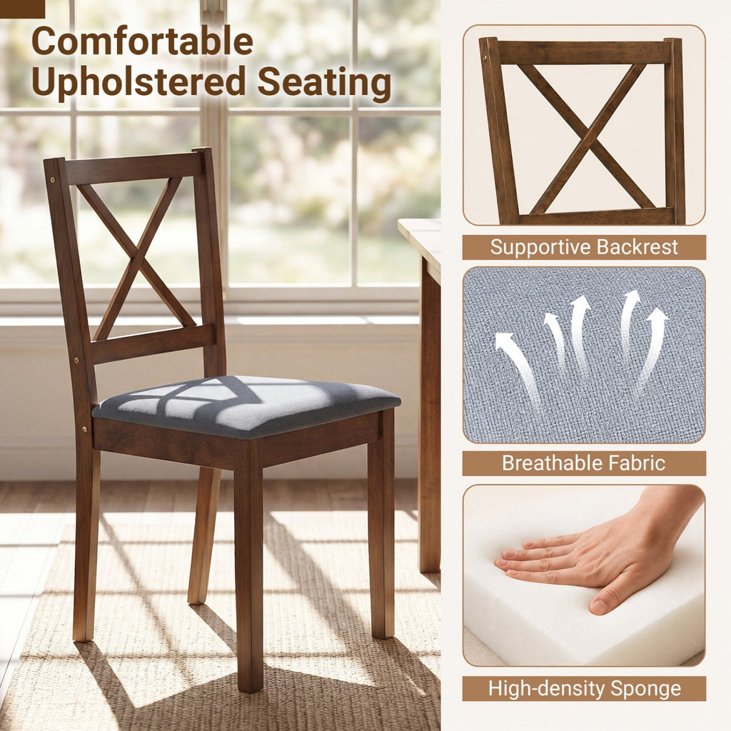 5-Piece Dining Set with Rectangular Table & Fabric Chairs