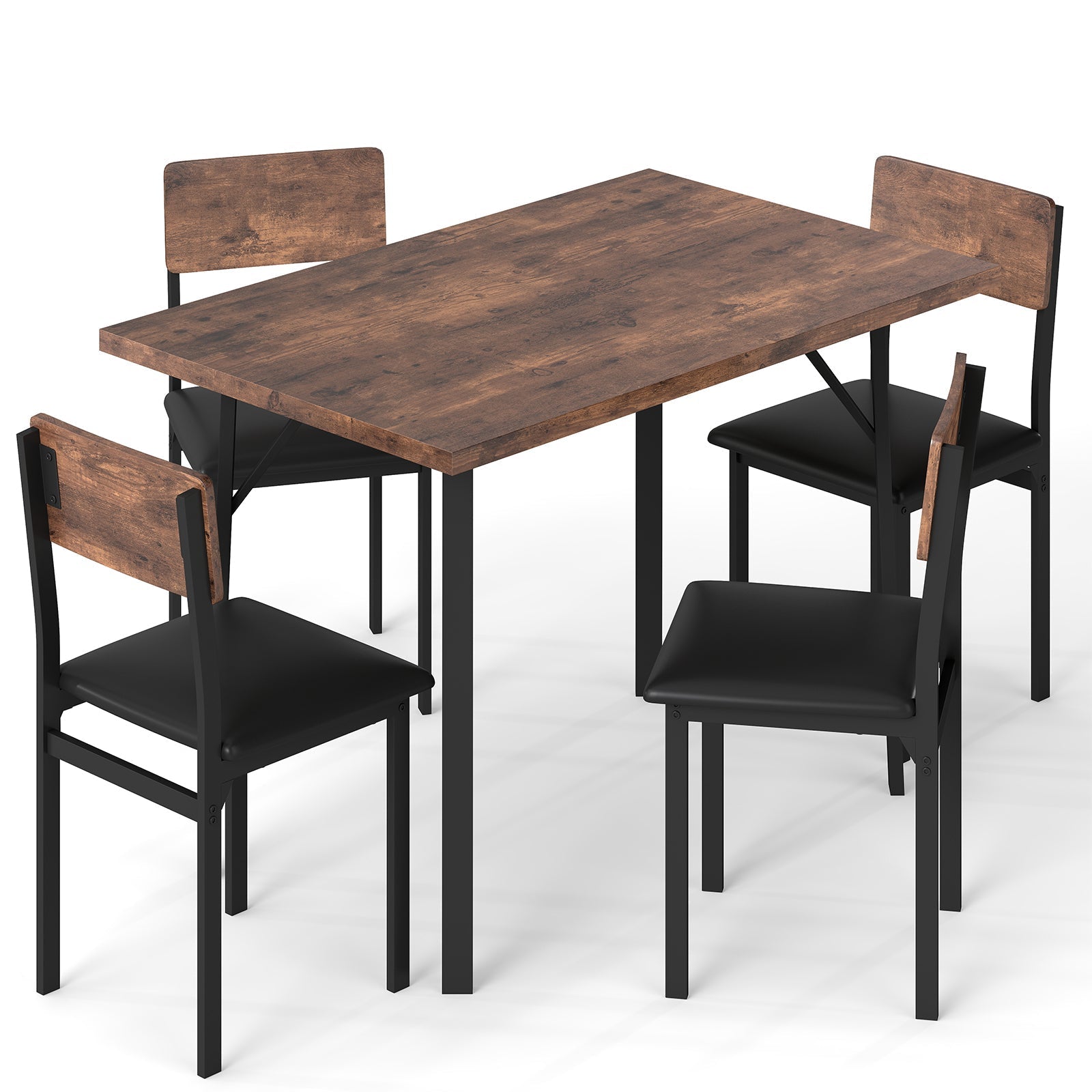 5-Piece Dining Table Set for 4 People Industrial Kitchen Table and 4 PU Leather Chairs-Brown