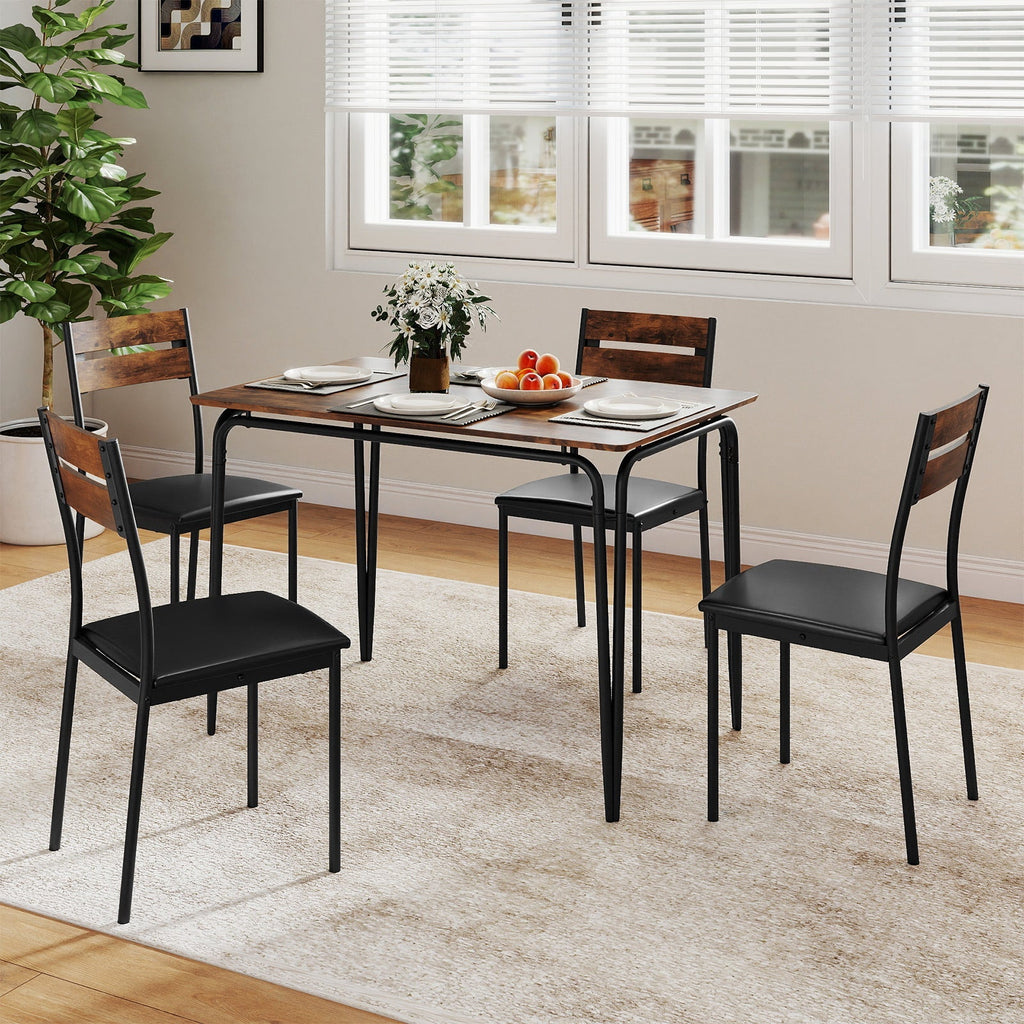 5-Piece Dining Table Set Industrial Rectangular Kitchen Table and 4 Armless Chairs-Rustic Brown