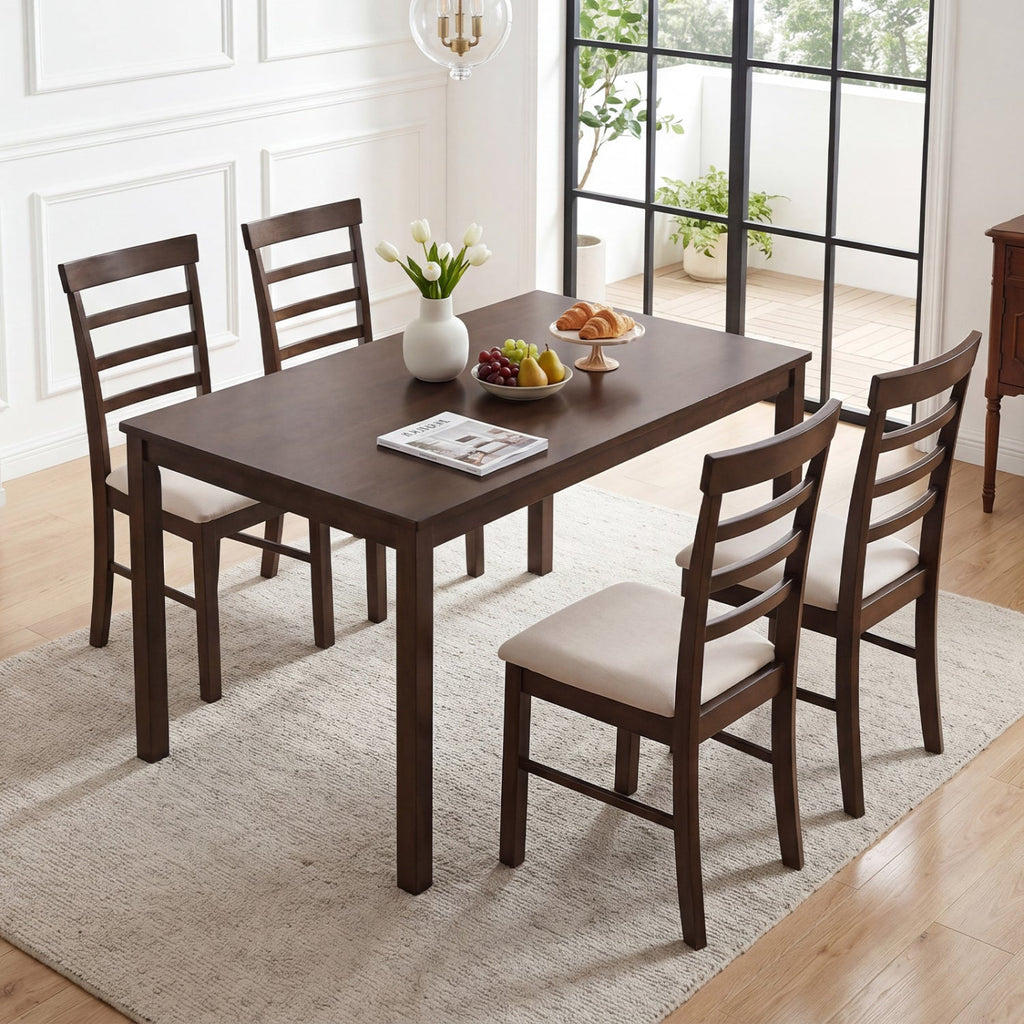 5-Piece Dining Table Set for 4 with Upholstered Chairs