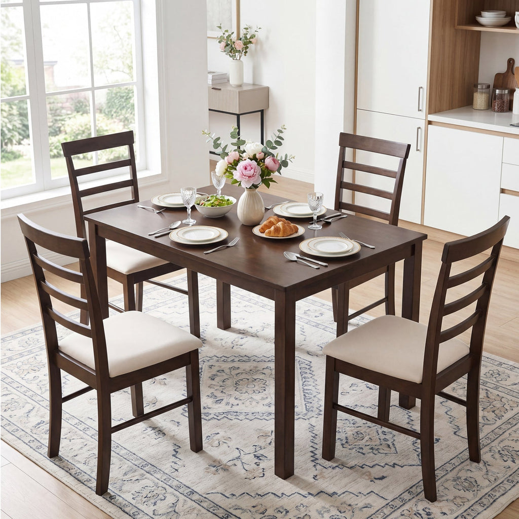 5-Piece Dining Table Set for 4 with Upholstered Chairs