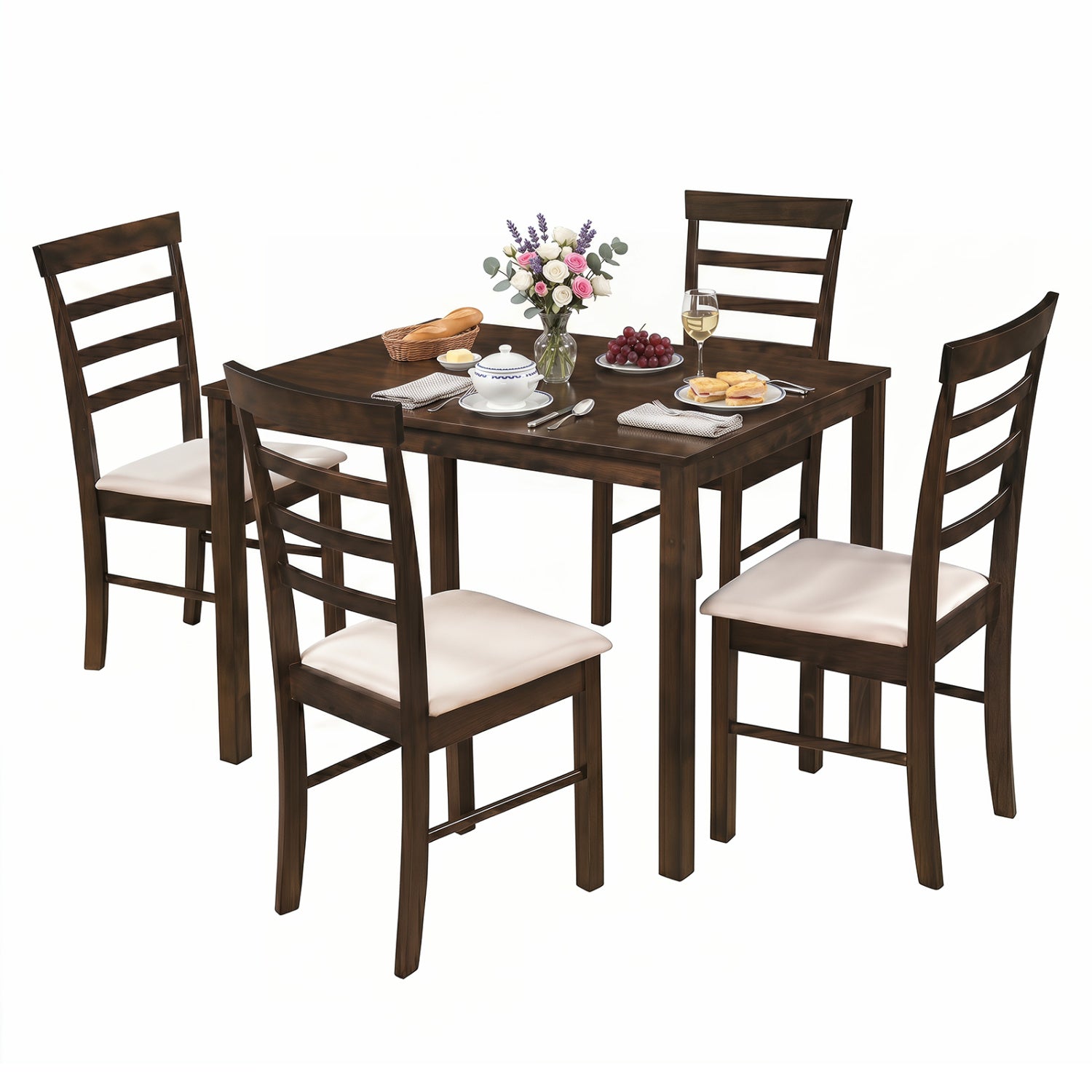 5-Piece Dining Table Set for 4 with Upholstered Chairs