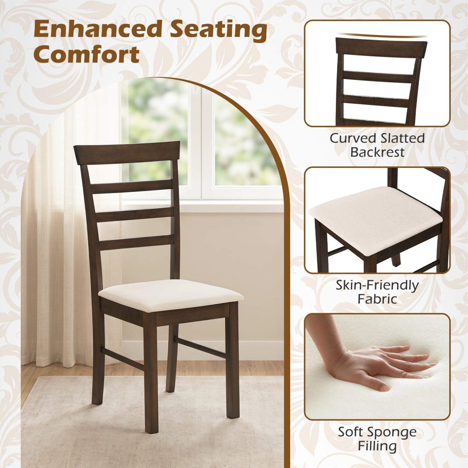 5-Piece Dining Table Set for 4 with Upholstered Chairs