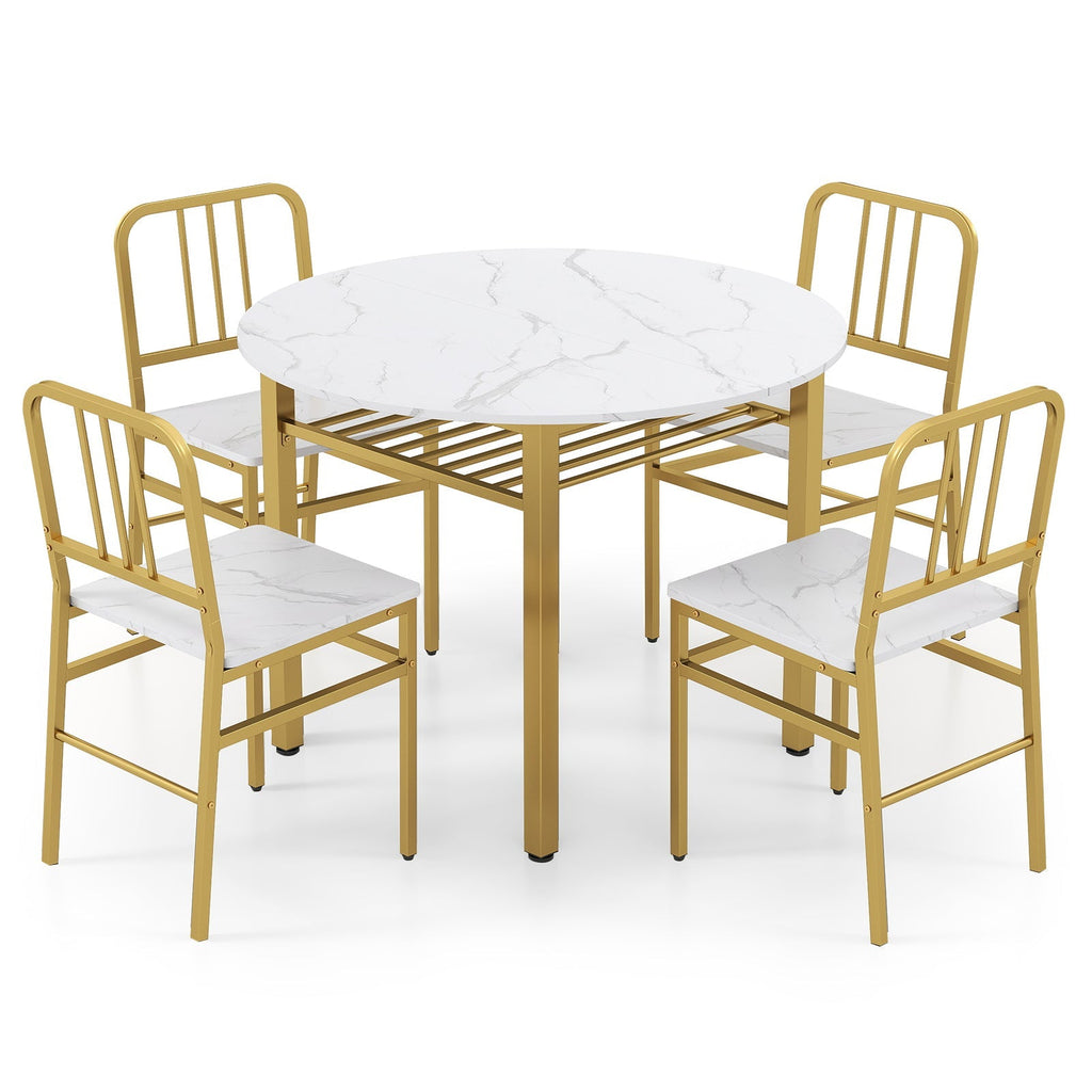 5-Piece Round Dining Table Set with Storage Shelf for Dining Room