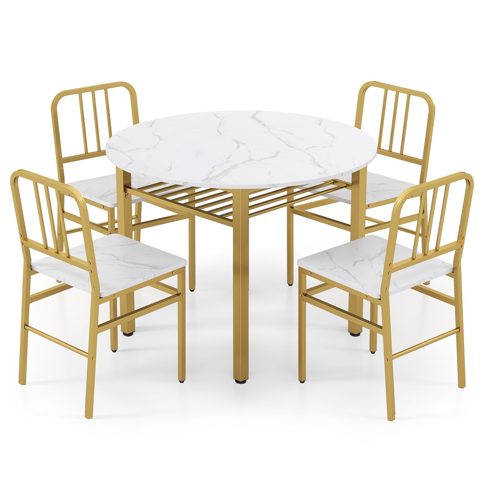 5-Piece Round Dining Table Set with Storage Shelf for Dining Room