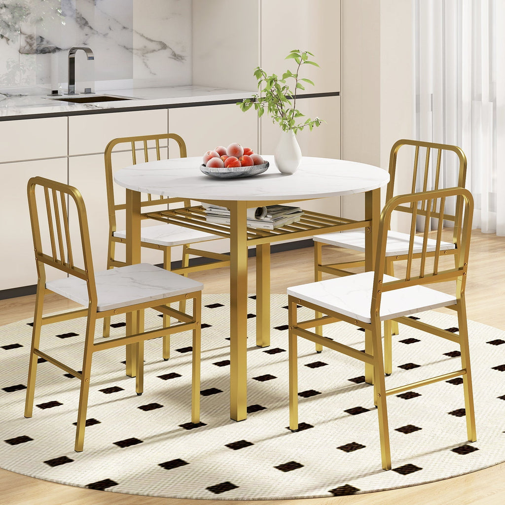 5-Piece Round Dining Table Set with Storage Shelf for Dining Room