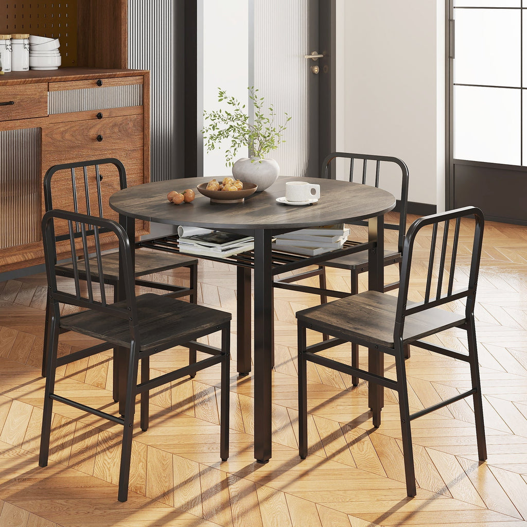 5-Piece Round Dining Table Set with Storage Shelf for Dining Room