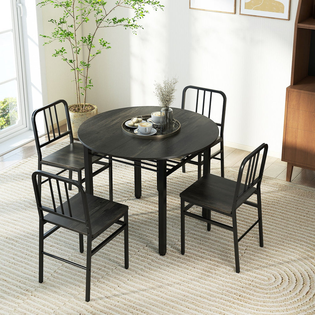 5-Piece Round Dining Table Set with Storage Shelf for Dining Room