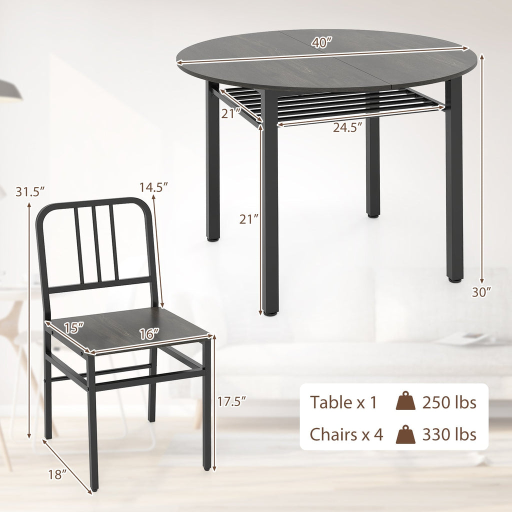 5-Piece Round Dining Table Set with Storage Shelf for Dining Room