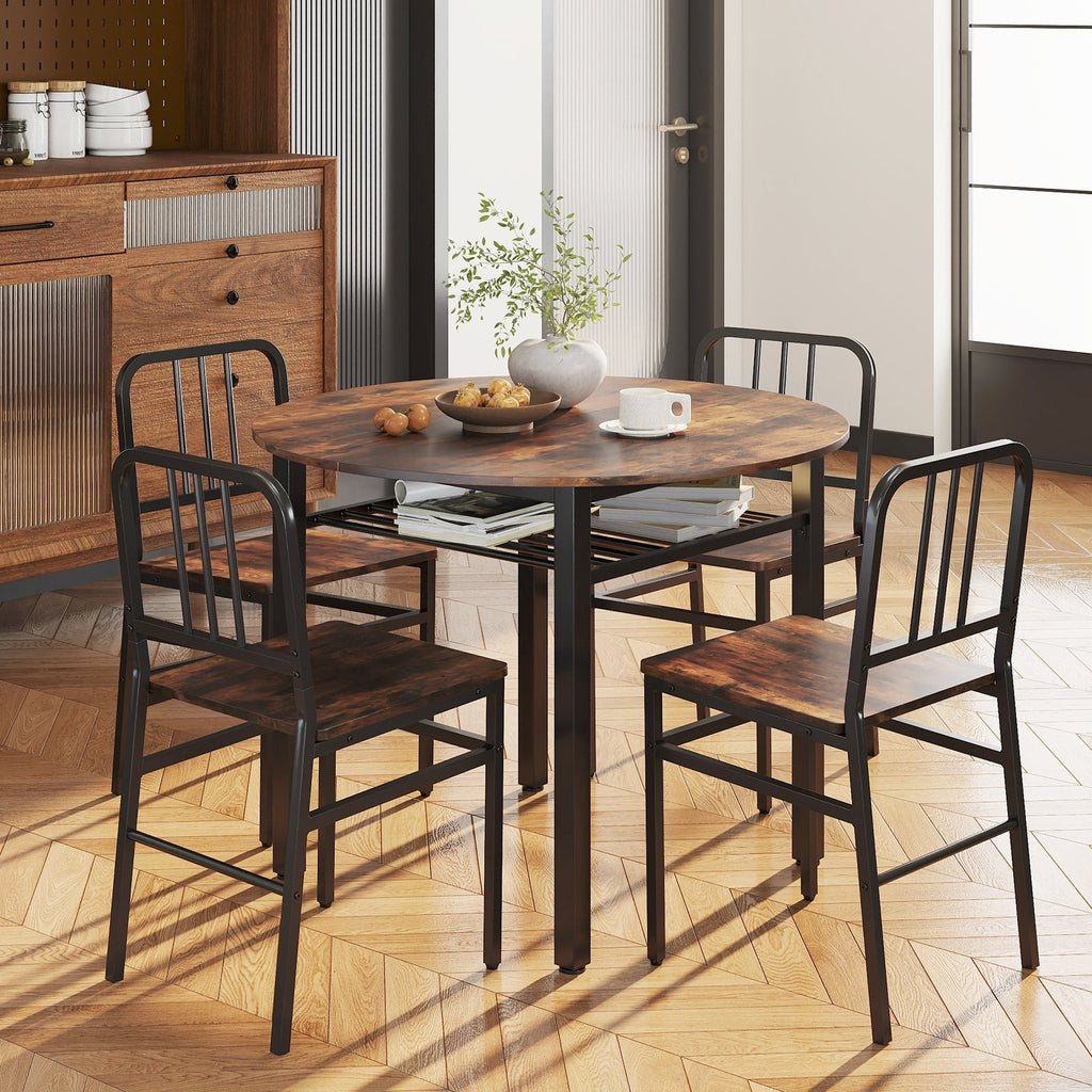 5-Piece Round Dining Table Set with Storage Shelf for Dining Room