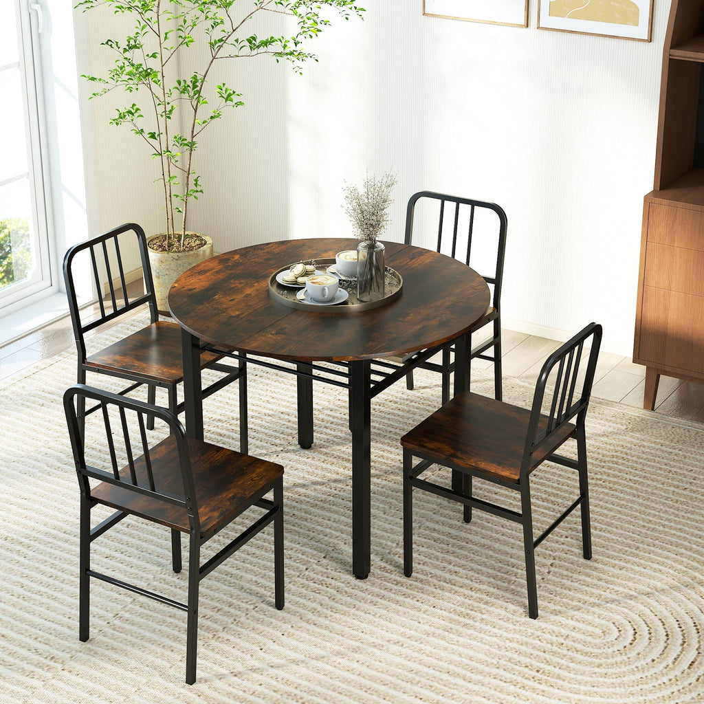 5-Piece Round Dining Table Set with Storage Shelf for Dining Room
