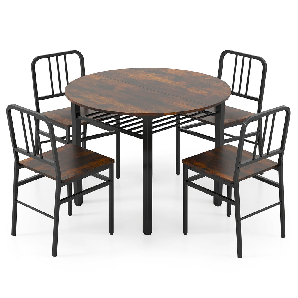 5-Piece Round Dining Table Set with Storage Shelf for Dining Room