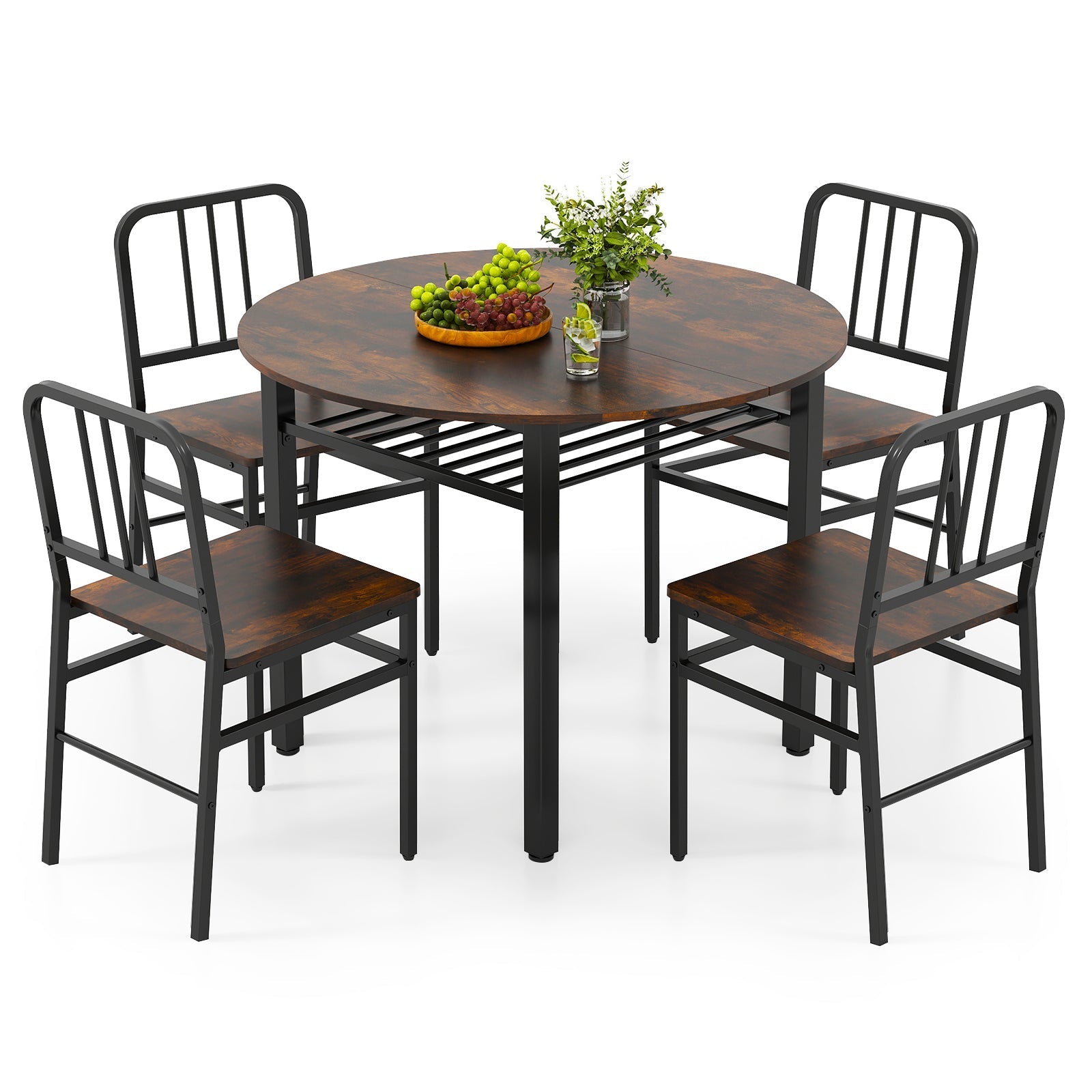 5-Piece Round Dining Table Set with Storage Shelf for Dining Room