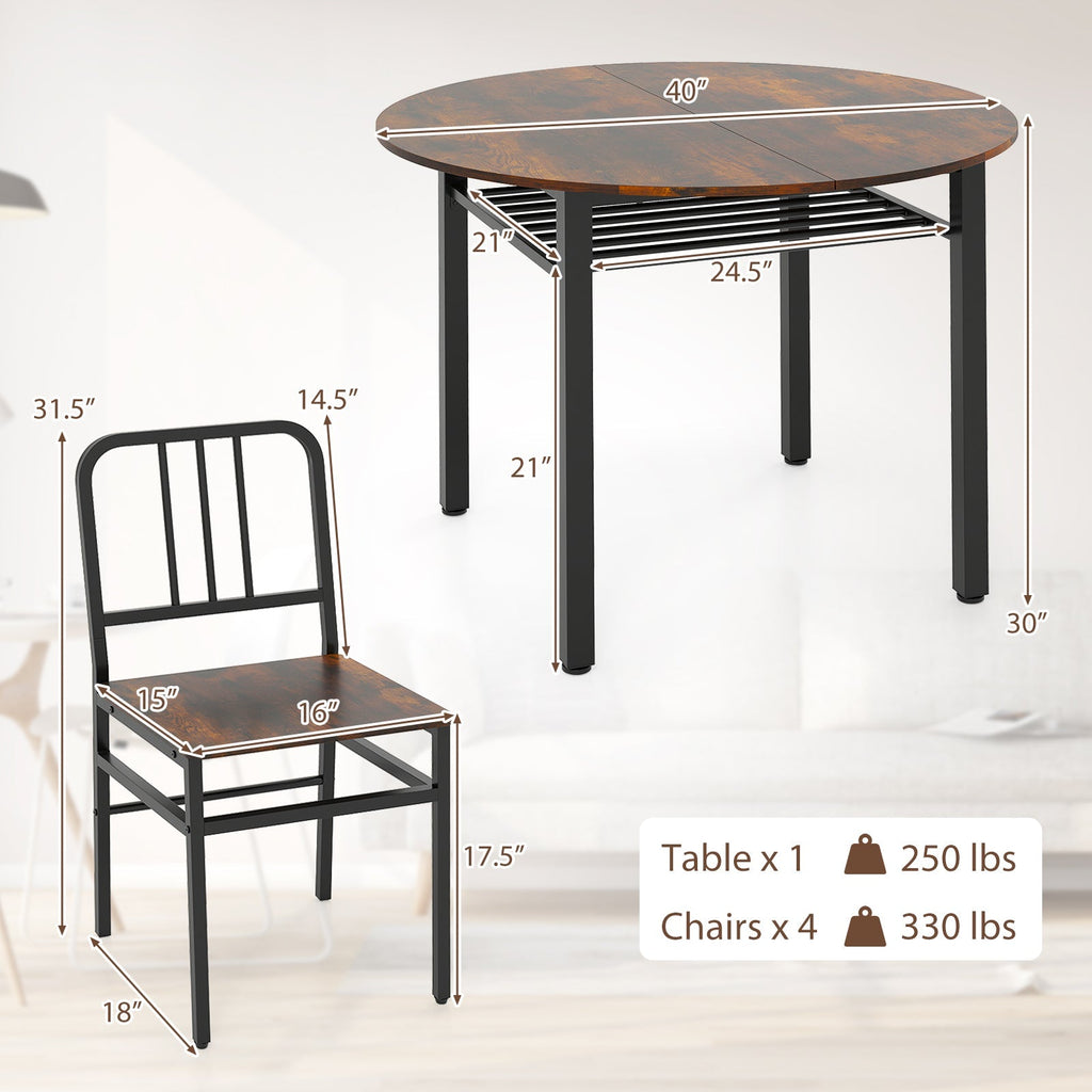 5-Piece Round Dining Table Set with Storage Shelf for Dining Room