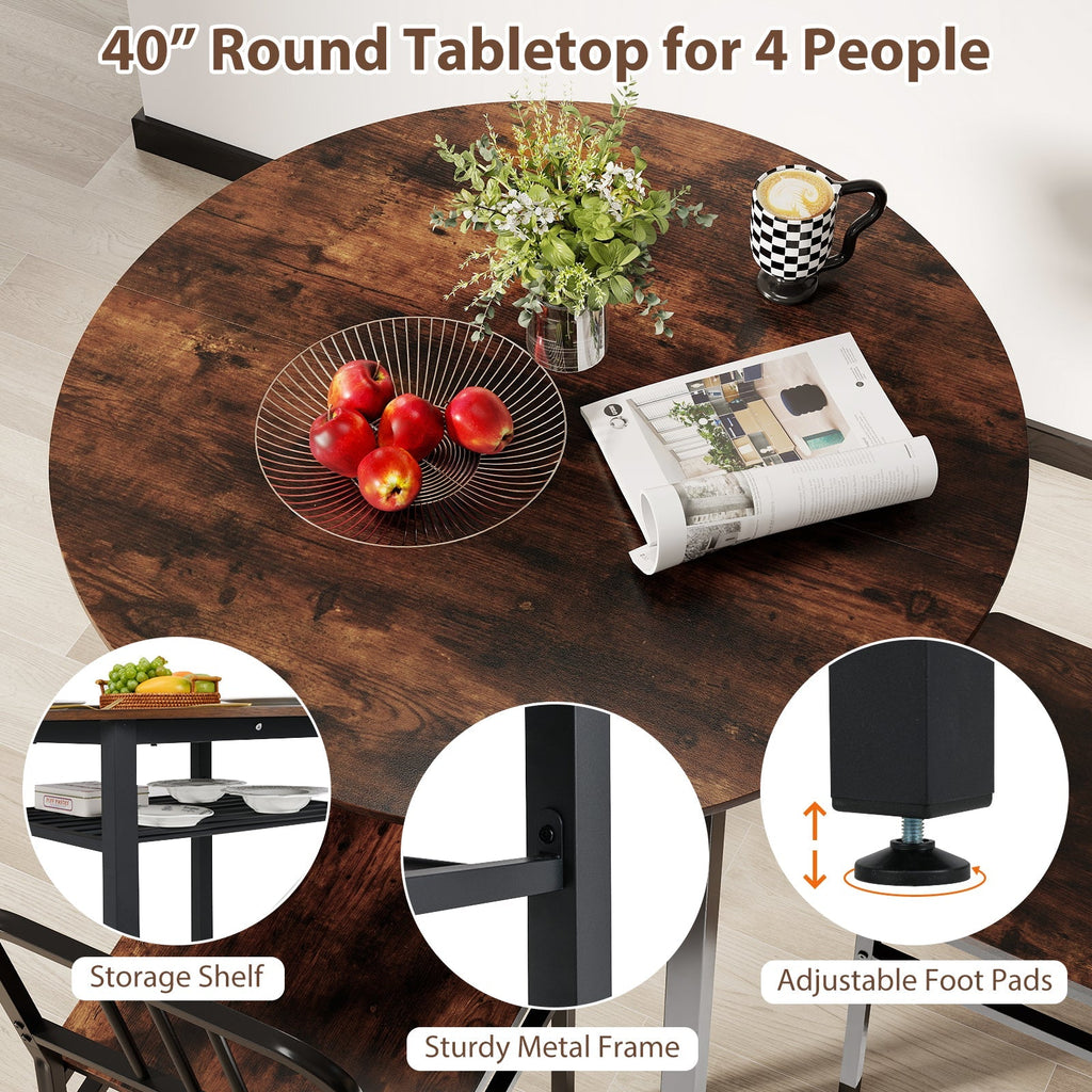 5-Piece Round Dining Table Set with Storage Shelf for Dining Room