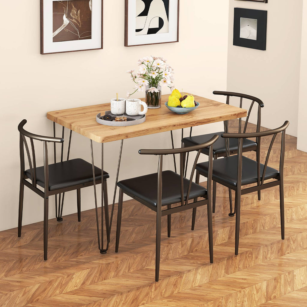 5-Piece Space-saving Dining Table Set Industrial Rectangular Kitchen Table and 4 Armless Chairs-Black
