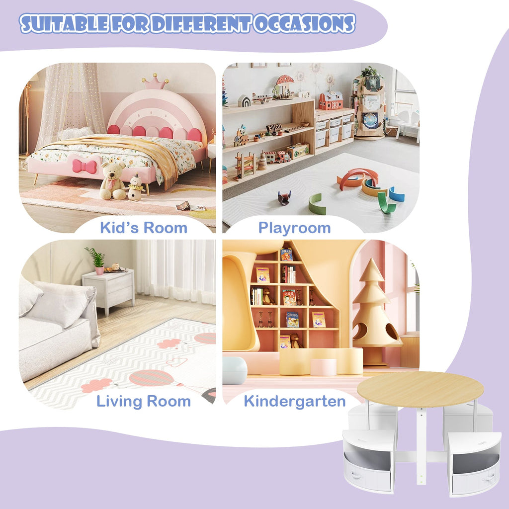 5 Piece Toddler Round Nesting Table with 4 Storage Stools for Activity