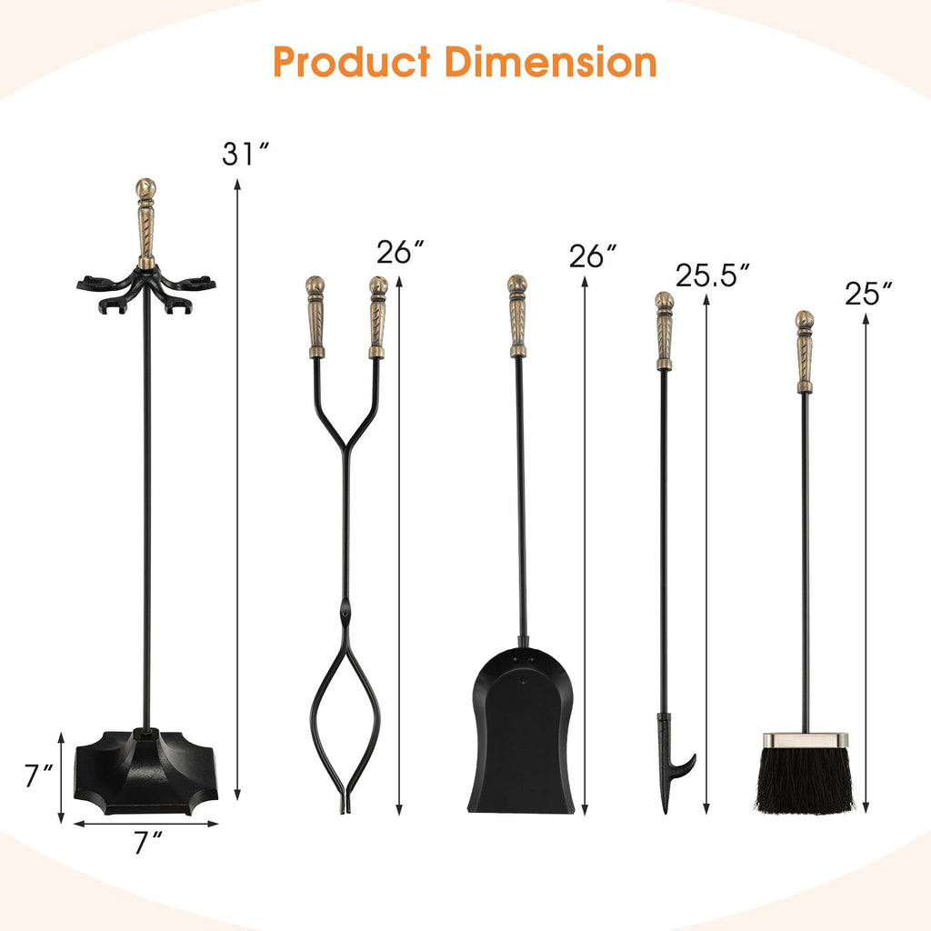 31 Inch 5 Pieces Hearth Fireplace Fire Tools Set