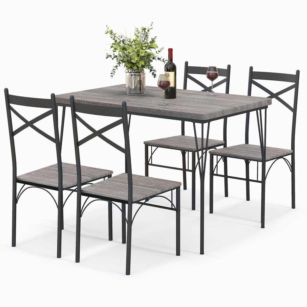 5 Pieces Dining Table Set with Metal Frame for Kitchen Dining Room-Gray