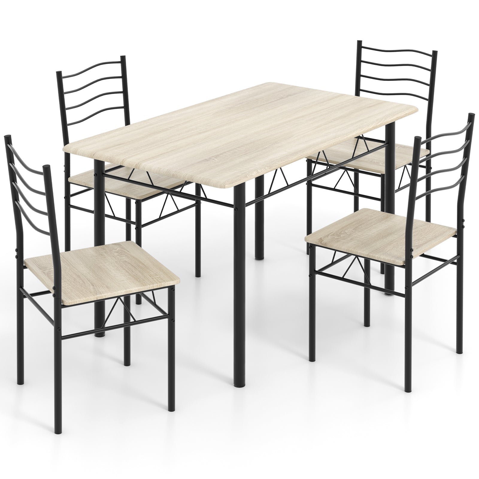 5 Pieces Wood Metal Dining Table Set with 4 Chairs