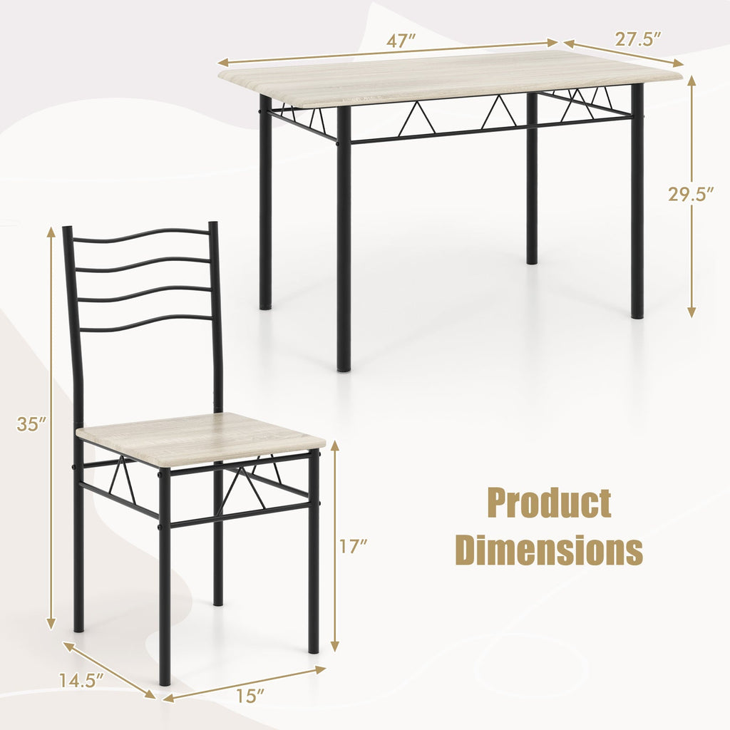 5 Pieces Wood Metal Dining Table Set with 4 Chairs