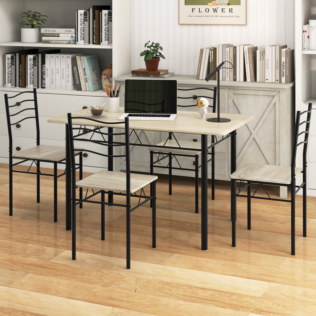5 Pieces Wood Metal Dining Table Set with 4 Chairs