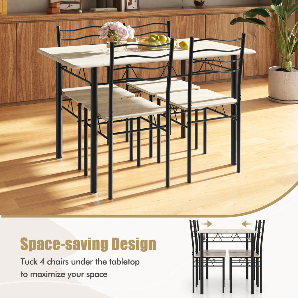 5 Pieces Wood Metal Dining Table Set with 4 Chairs