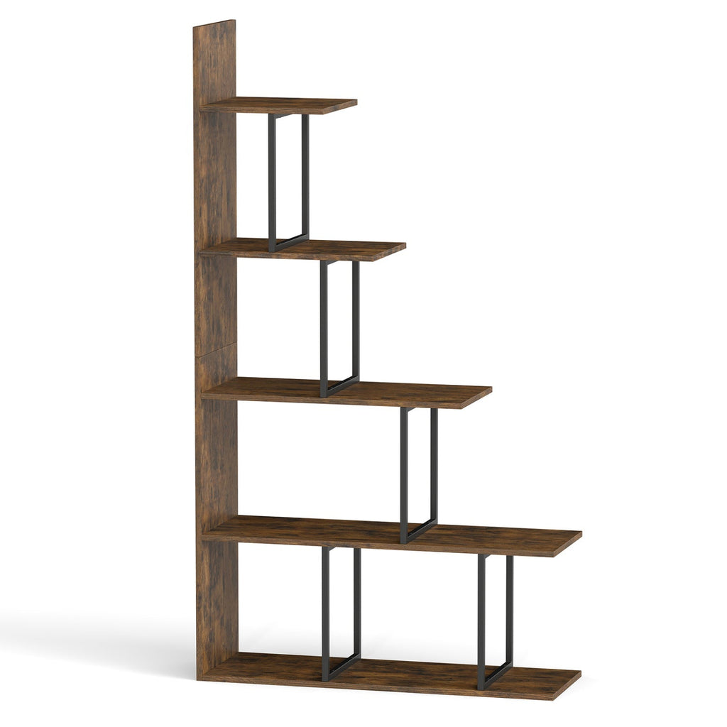 5-Tier Stepped Bookshelf 62" Tall with Metal Frame