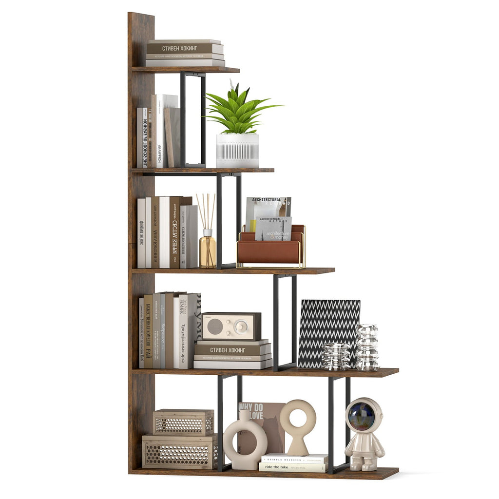 5-Tier Stepped Bookshelf 62" Tall with Metal Frame