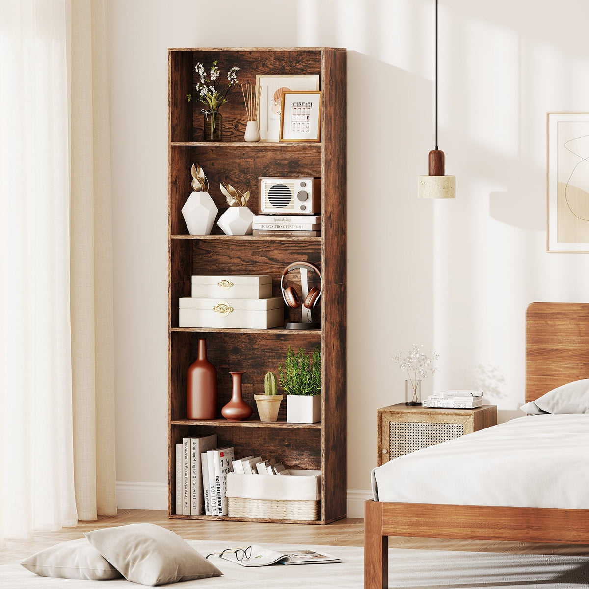 5-Tier Bookshelf Open Bookcase Freestanding Display Shelf Storage Organizer-Rustic Brown