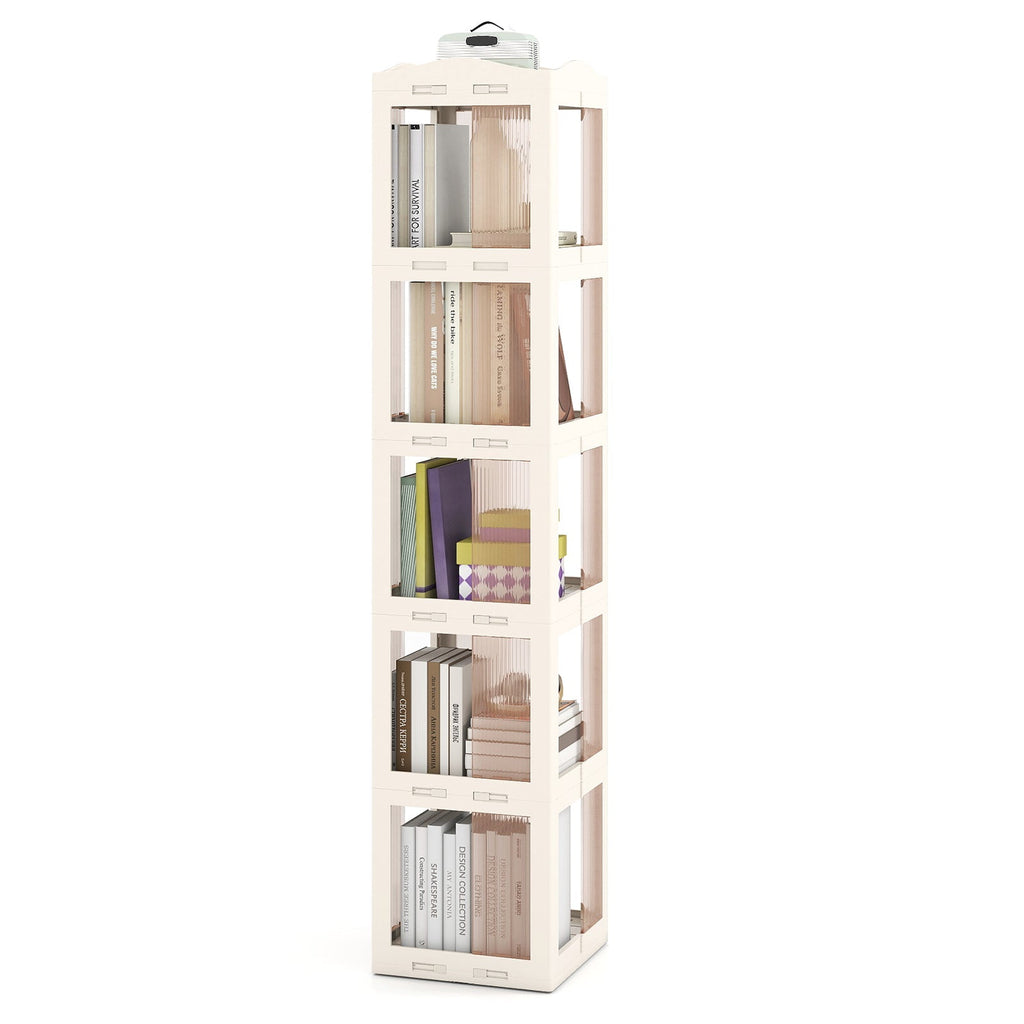 5-Tier Foldable Rotating Bookshelf 360¬∞ Spinning Bookcase with Swivel Base-White