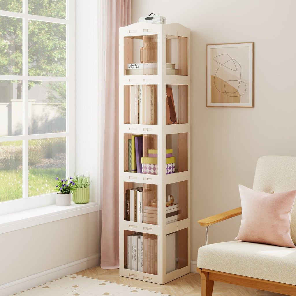 5-Tier Foldable Rotating Bookshelf 360¬∞ Spinning Bookcase with Swivel Base-White