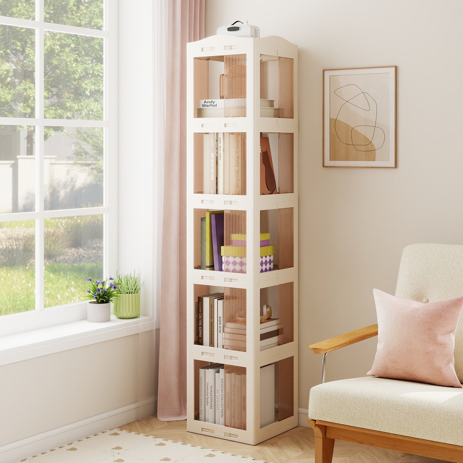 5-Tier Foldable Rotating Bookshelf 360¬∞ Spinning Bookcase with Swivel Base-White