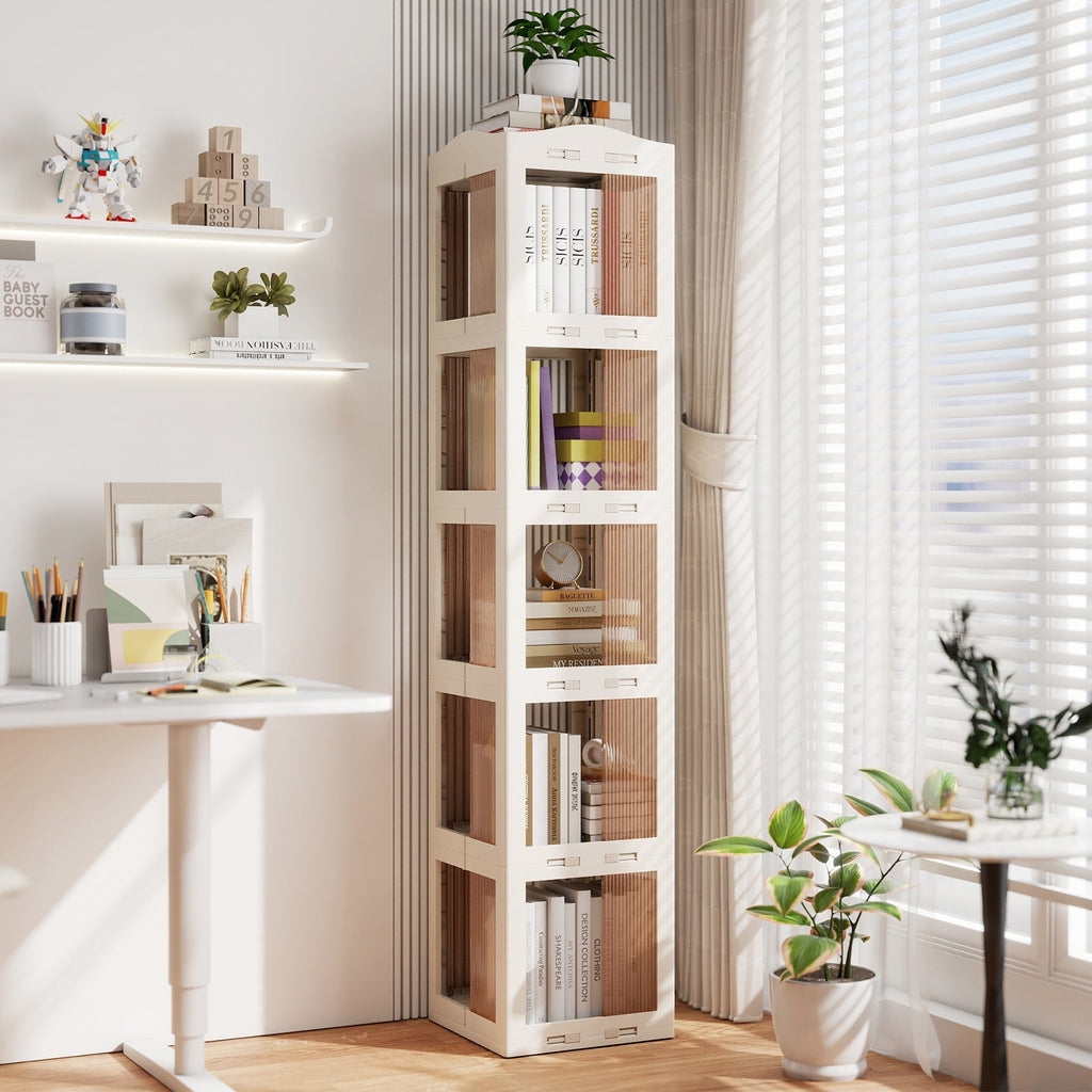 5-Tier Foldable Rotating Bookshelf 360¬∞ Spinning Bookcase with Swivel Base-White