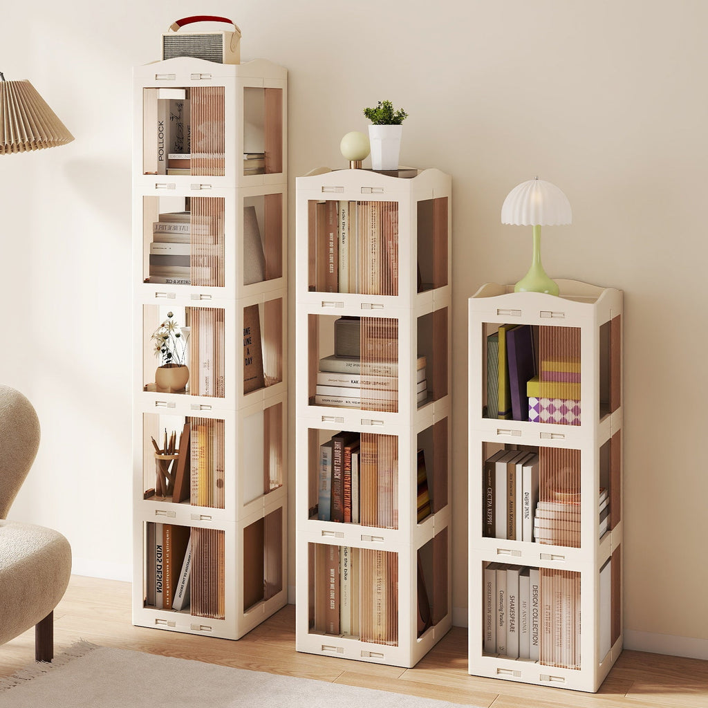 5-Tier Foldable Rotating Bookshelf 360¬∞ Spinning Bookcase with Swivel Base-White