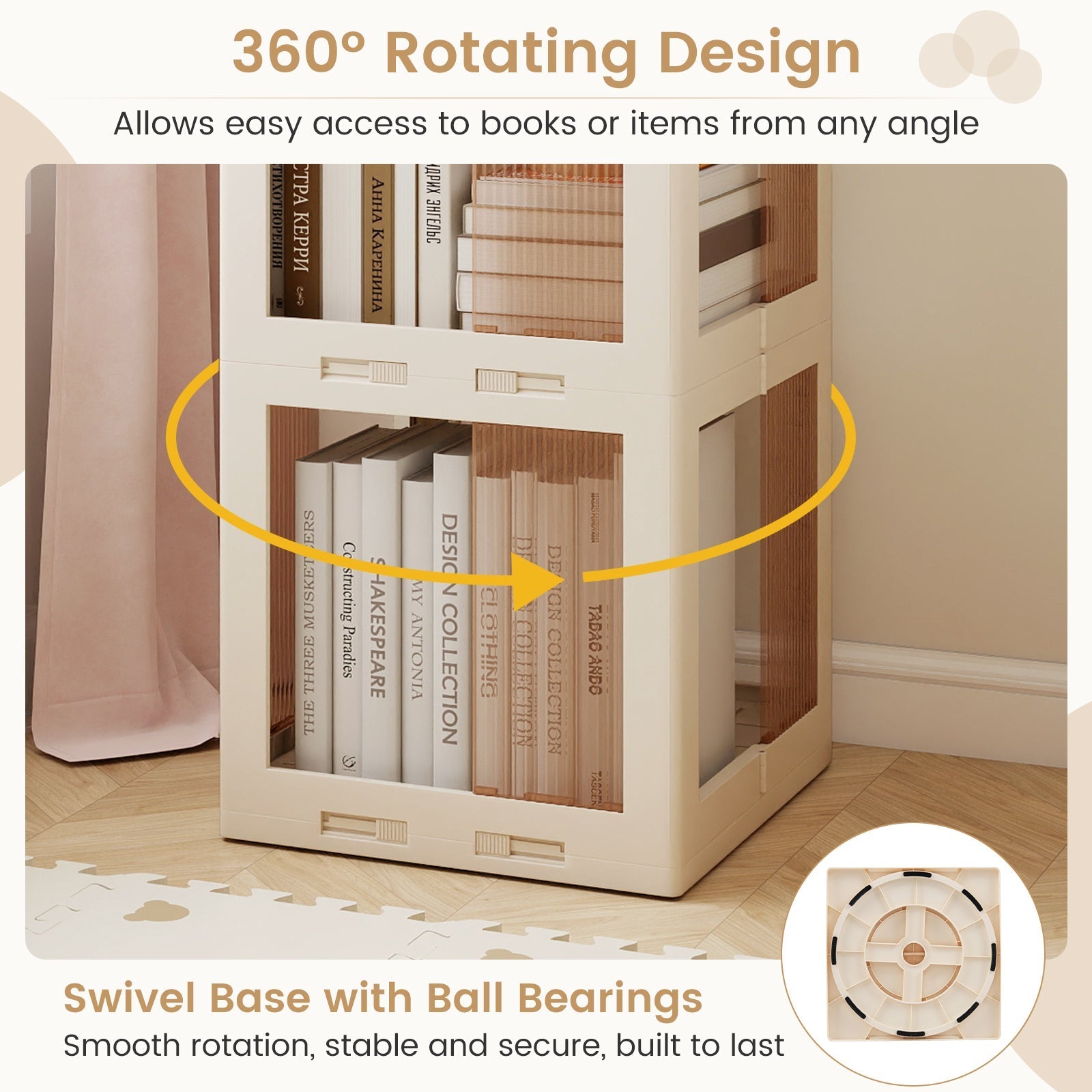 5-Tier Foldable Rotating Bookshelf 360¬∞ Spinning Bookcase with Swivel Base-White