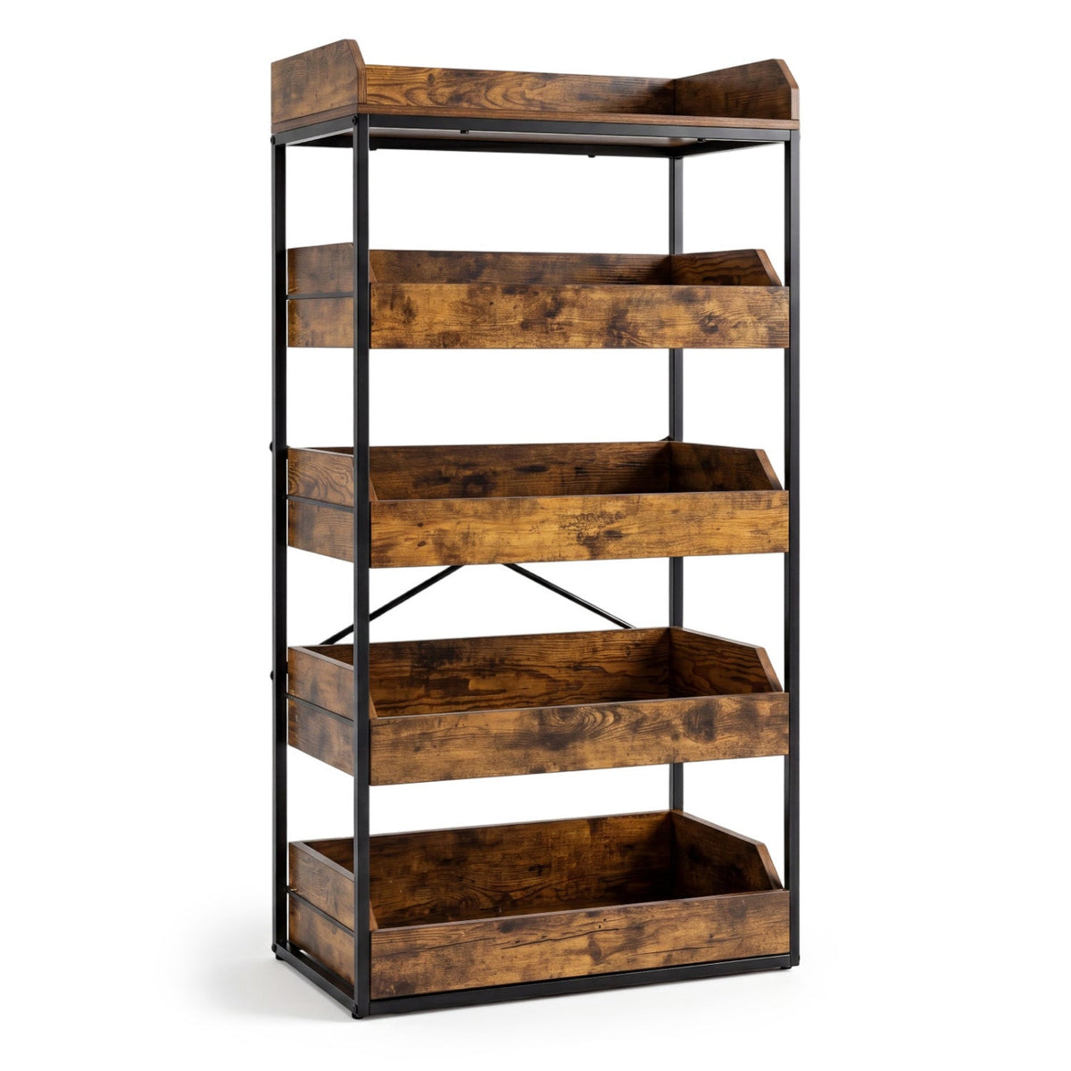 5-Tier Food Storage Rack with Pull-Out Drawers, Rustic Brown