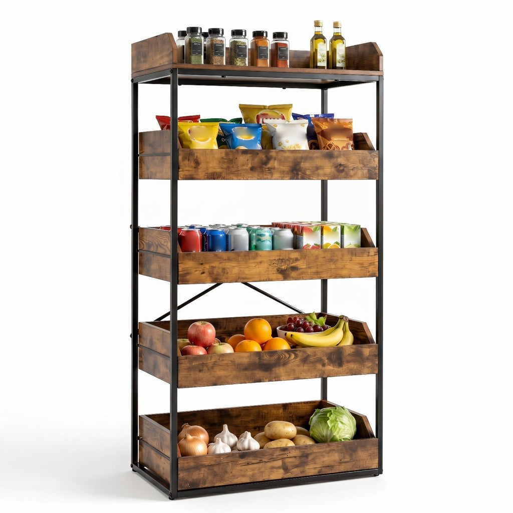 5-Tier Food Storage Rack with Pull-Out Drawers, Rustic Brown