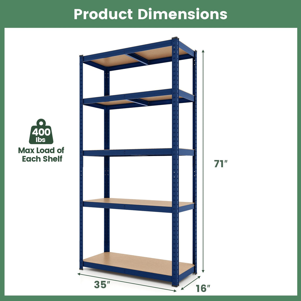 5-Tier Heavy Duty Metal Shelving Unit with 2000 LBS Total Load Capacity