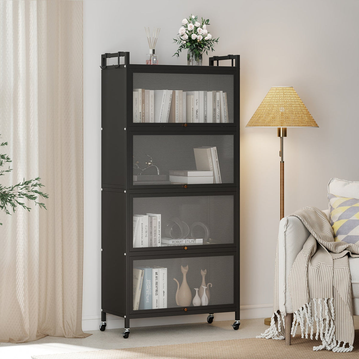 5-Tier Kitchen Storage Cabinet with Rolling Wheels - White