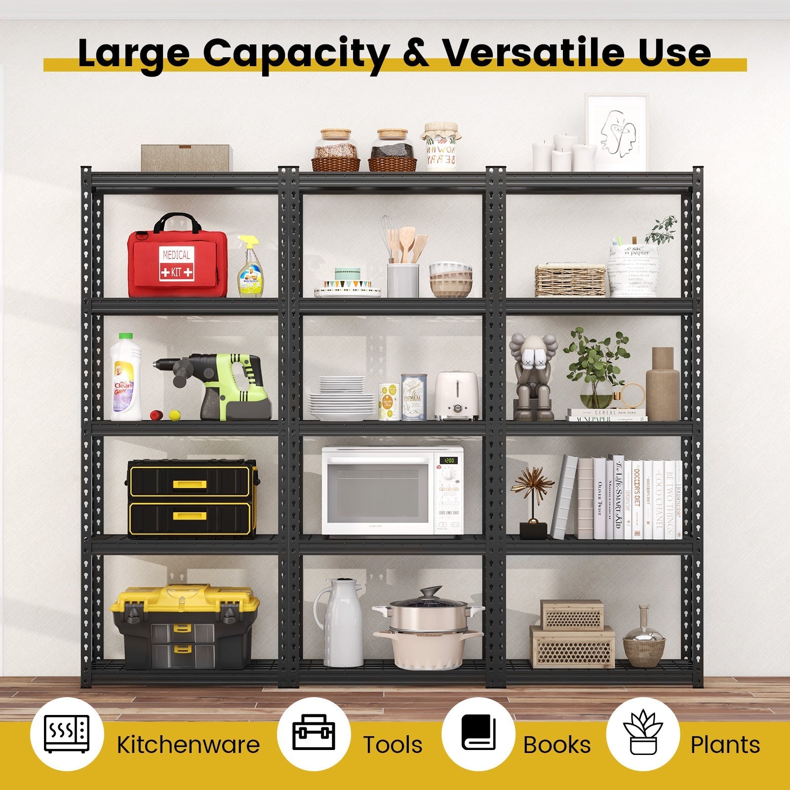 5-Tier Heavy Duty Wire Storage Racks with Anti-slip Foot Pad