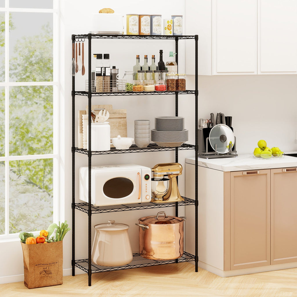 5-Tier Metal Storage Shelving Unit with V-Shaped Wire Rack and 1250 LBS Capacity-Black