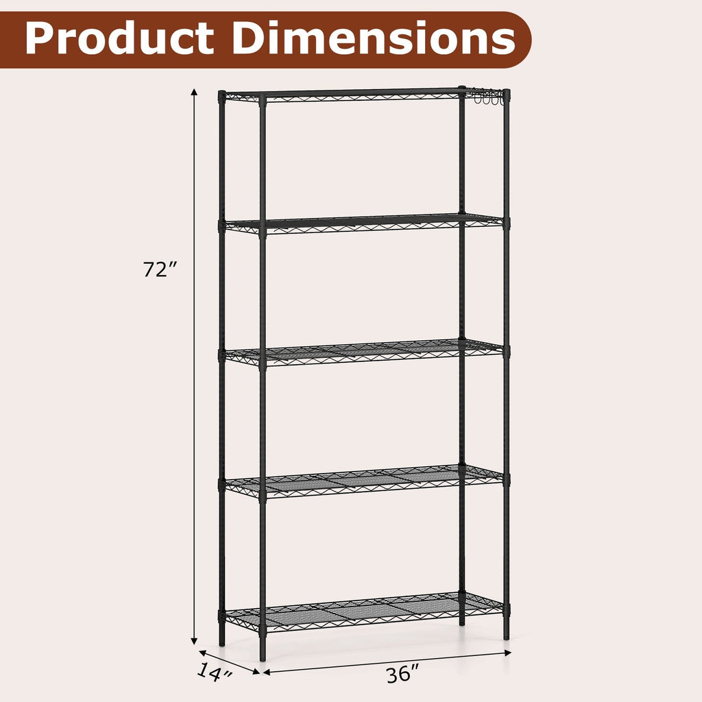 5-Tier Metal Storage Shelving Unit with V-Shaped Wire Rack and 1250 LBS Capacity-Black