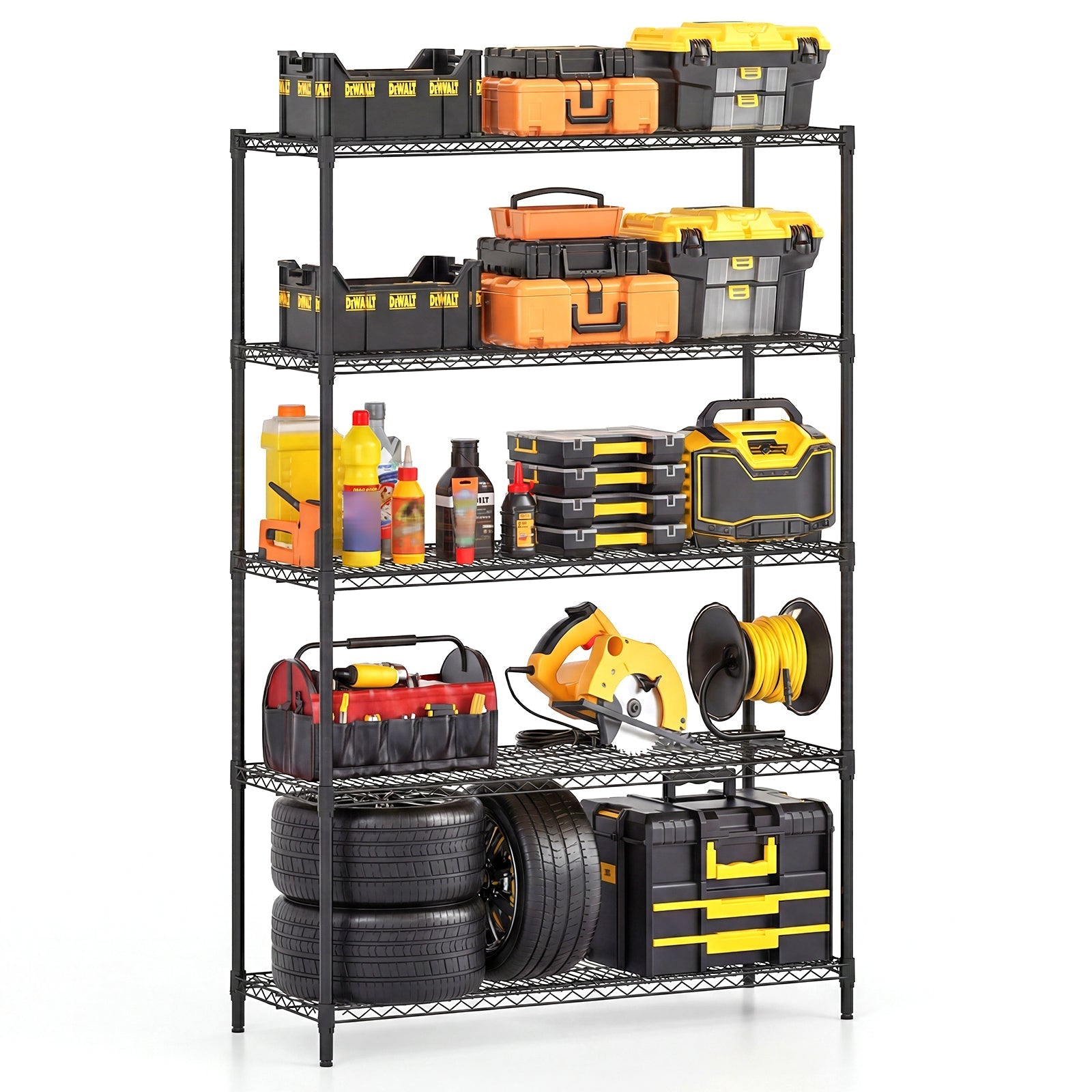 5-Tier Metal Storage Shelving Unit with V-Shaped Wire Rack-Black