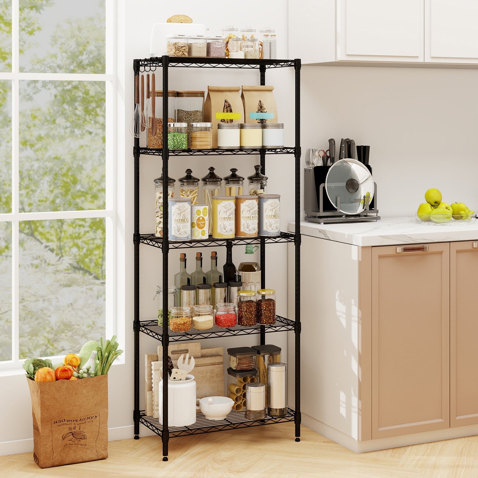 5-Tier Metal Storage Shelving Unit with V-Shaped Wire Rack and 750 LBS Capacity-Black